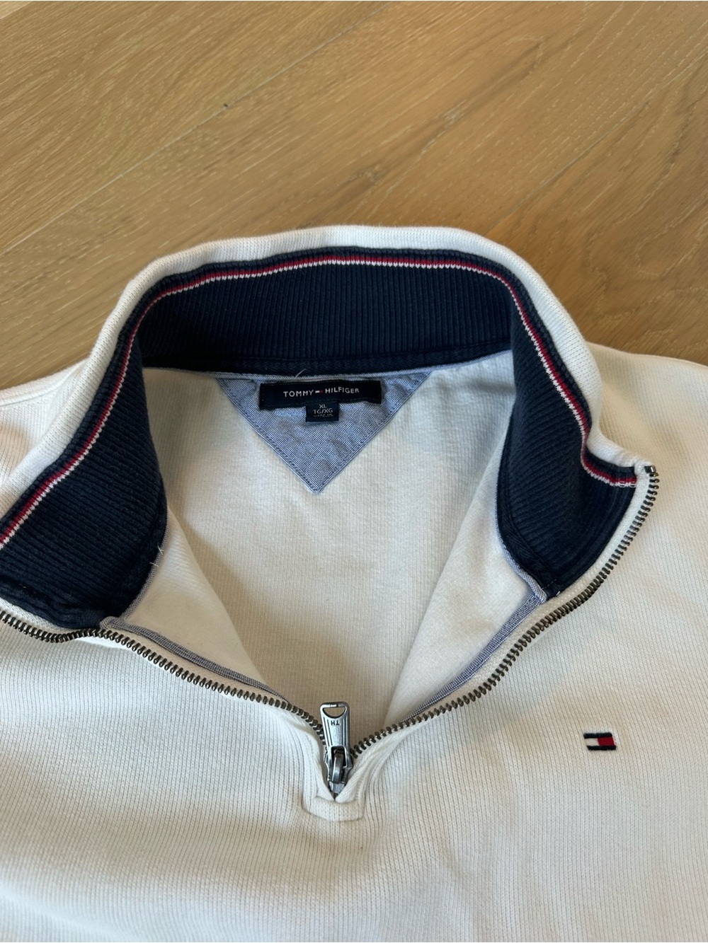 Men’s Tommy Hilfiger Quarter Zip Cream Cotton Pullover Jacket Size XL Resortwear - Picture 3 of 7